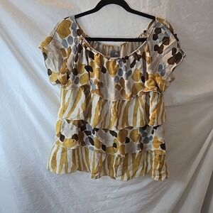 Ellavie 100% Silk Blouse Short Sleeve Boho Peasant Fairy Artsy Layered Size M